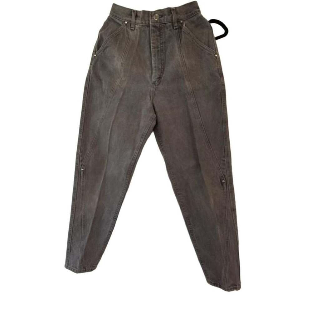 Vintage Made in USA Lee Womens Size 11 High Waist Ankle Zip Mom Jeans Gray Acid